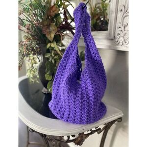 Crochet Market Tote Bag In Purple
